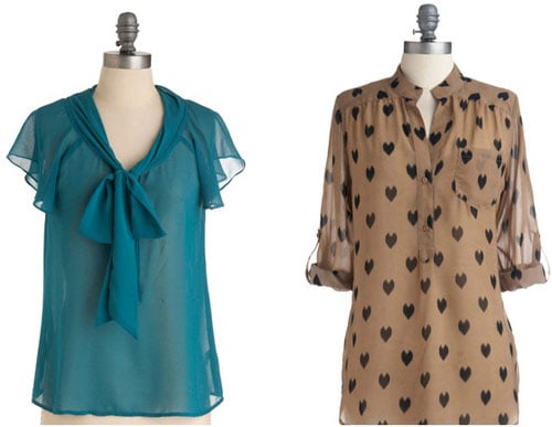 Blue and heart print sheer blouses