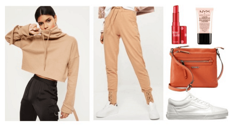 Nude sweatshirt and sweatpants outfit.