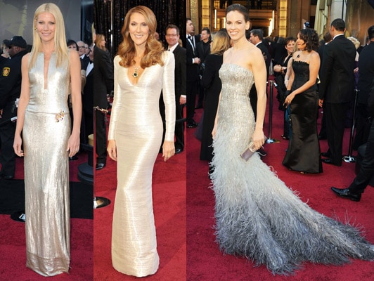 Silver dresses at the 2011 Academy Awards - Gwyneth Paltrow, Celine Dion, and Hilary Swank