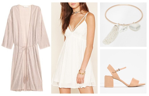 Simple white and peach kimono dress spring outfit