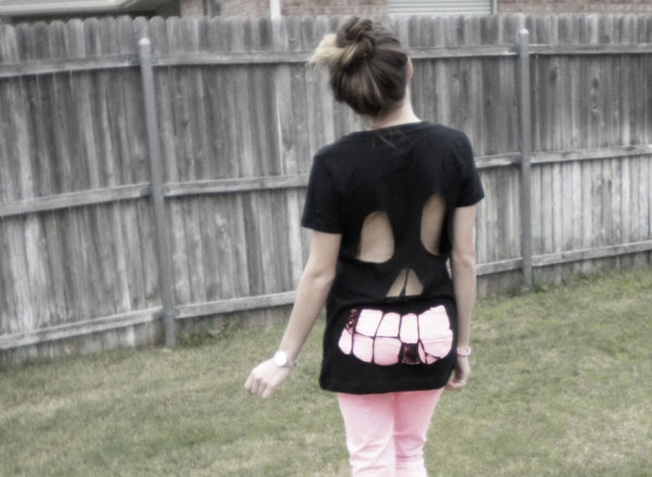 DIY skull cutout tee - finished product