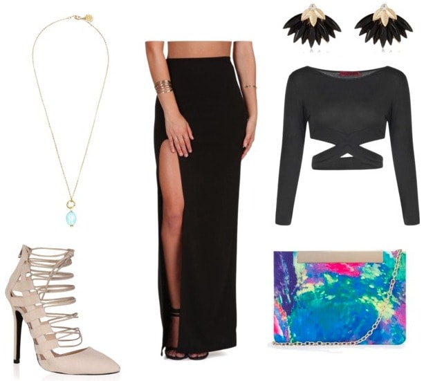 slit maxi skirt night out look