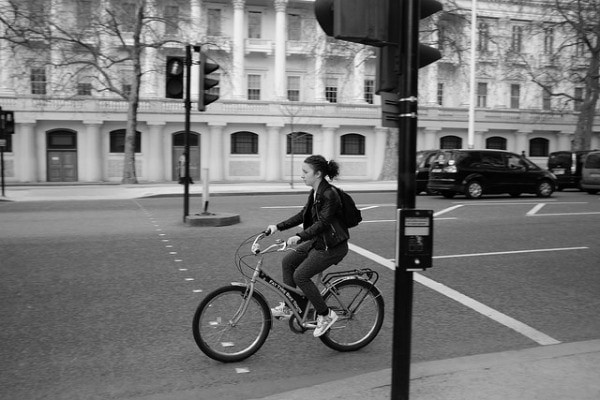 Solo city bike riding