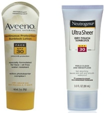 SPF 30 Sunblocks - Aveeno SPF 30 for Face and Neutrogena Ultra Sheer Dry Touch Sunblock SPF 30