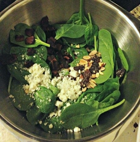 Spinach salad with dried cherries and bleu cheese