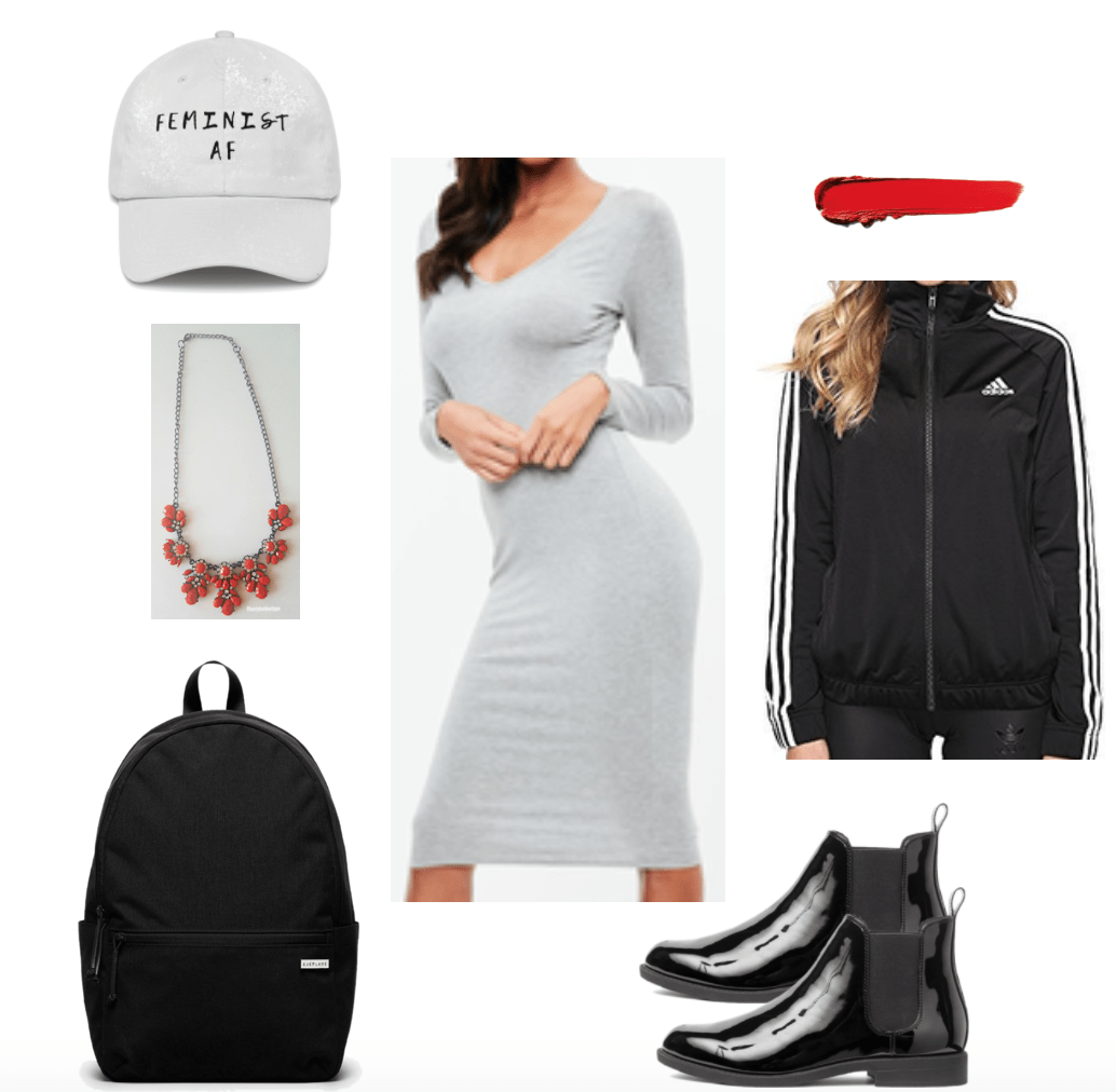 Sporty midi dress look (athleisure).