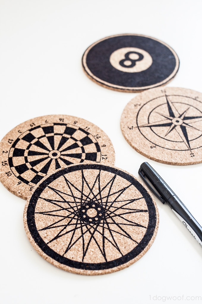 Stenciled cork coasters