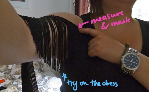 Step 1.1 diy lbd fringe sleeve