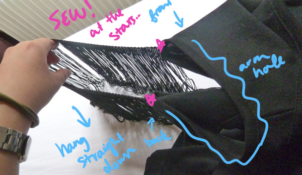 Step 3.1 diy lbd fringe sleeve