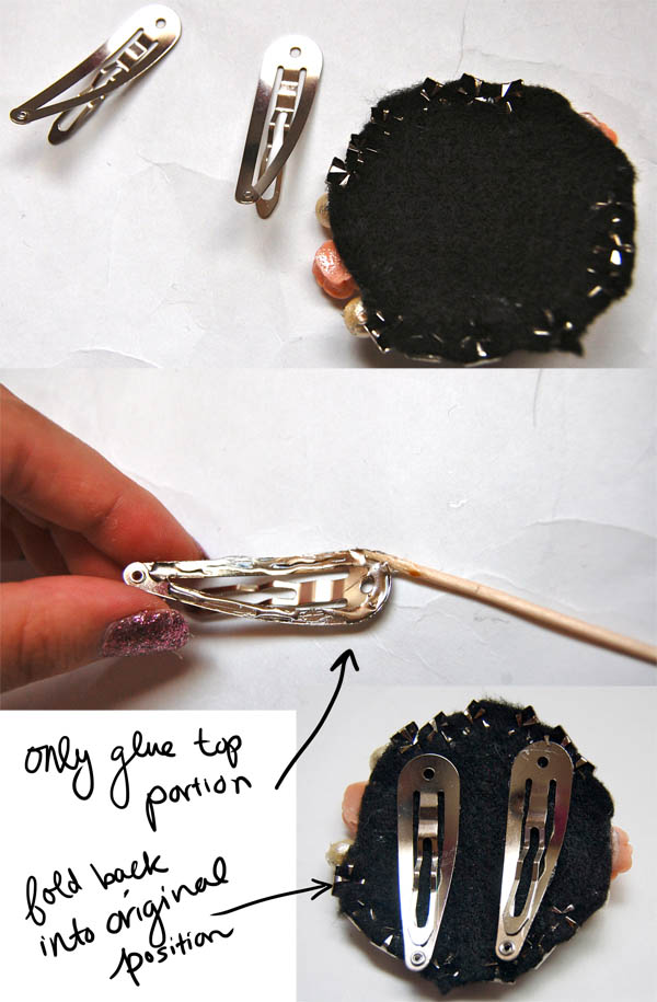 Gluing on hair clips: Gatsby-Brooch DIY