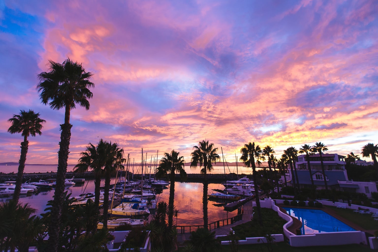 Sunset over a marina in Florida