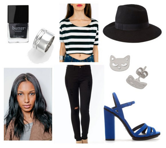 Striped crop top black ripped jeans