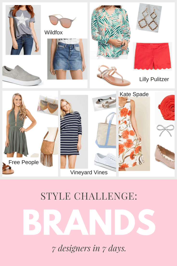 Style challenge: Designer Brands. Wear 7 different designers in 7 days. Includes Wildfox, Lilly Pulitzer, Free People, Vineyard Vines, and Kate Spade