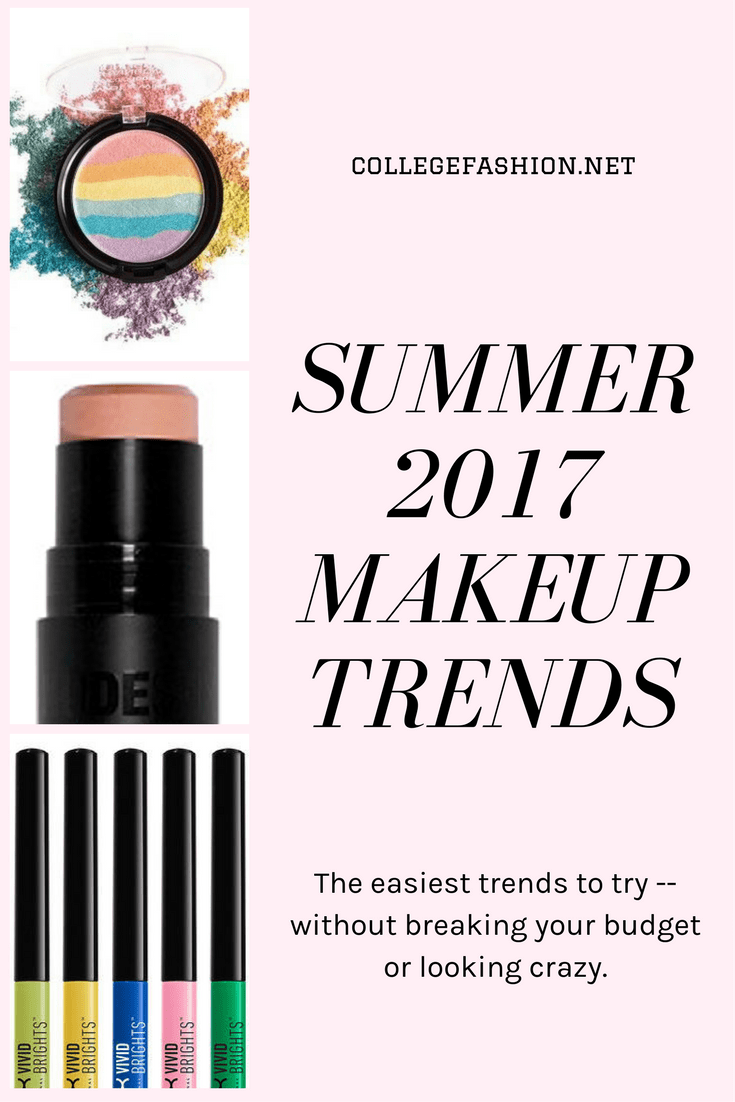 Summer 2017 Makeup Trends: The easiest inexpensive makeup trends to try this summer, including rainbow highlighter, monochromatic makeup, and colorful eyeliner