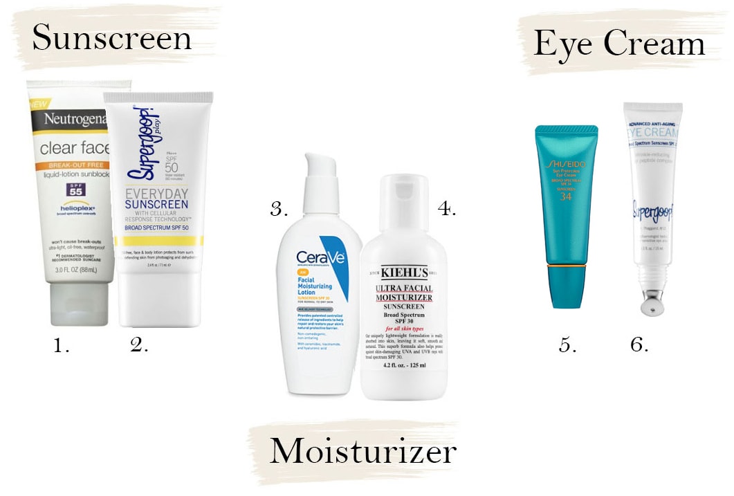 Skincare products with SPF