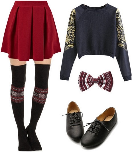 Sweater, skater skirt, fair isle socks