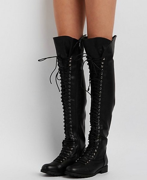 charlotte russe over-the-knee lace up black combat boots
