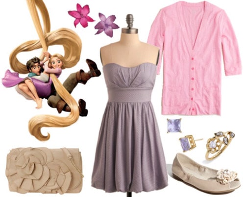 Outfit inspired by Rapunzel from Tangled - Lavender dress and pink cardigan