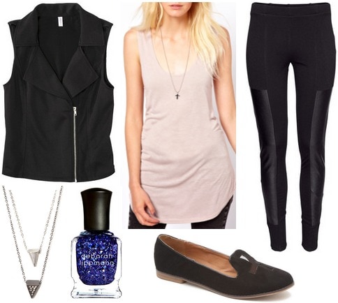 Target moto vest, leggings, tunic, loafers