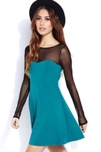 Teal mesh sleeve dress