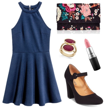 Textured dress beaded clutch black heels