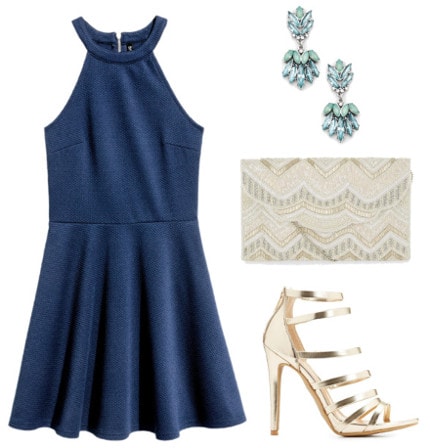 Texture dress gold heels beaded clutch