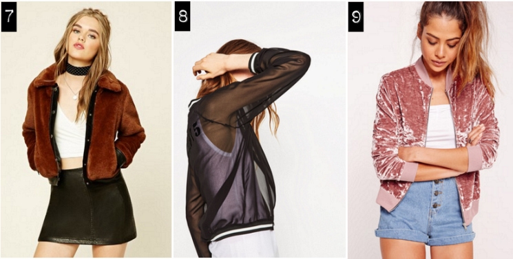 faux fur, sheer, velvet bomber jackets
