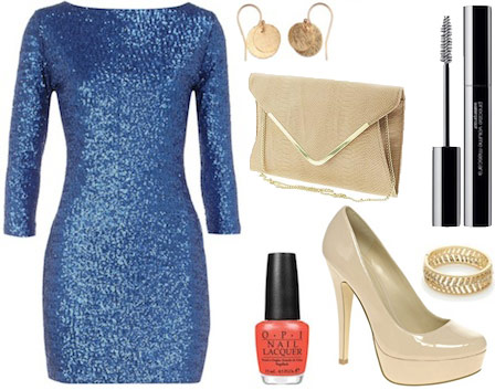 Outfit inspired by Mindy Kaling from The Mindy Project's blue sequin dress