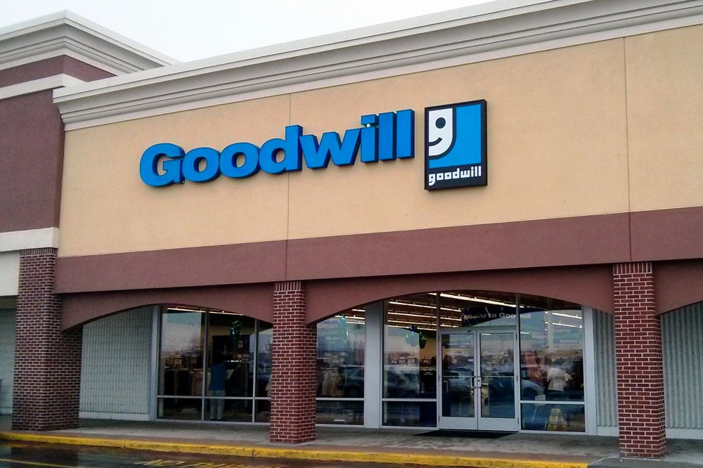 Photo of the front of a Goodwill store.