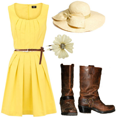 How to wear a thrifted pair of boots with a yellow dress