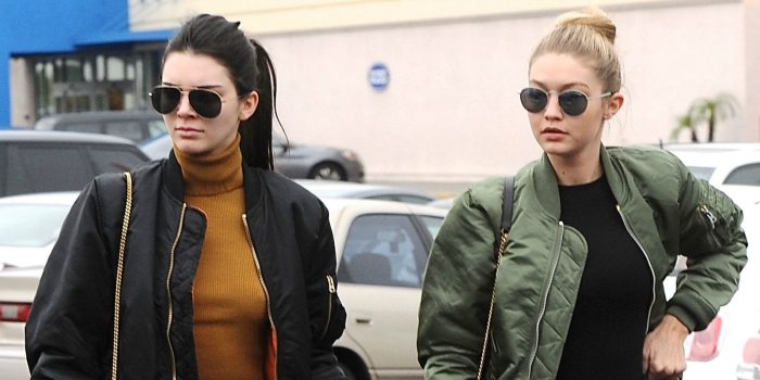 Kendall Jenner and Gigi Hadid wearing bomber jackets