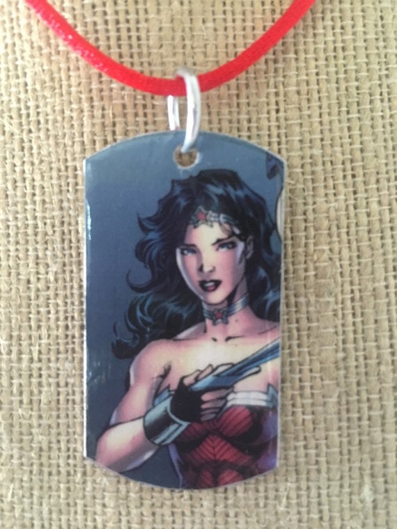 Upcycled Wonder Woman dog tag necklace