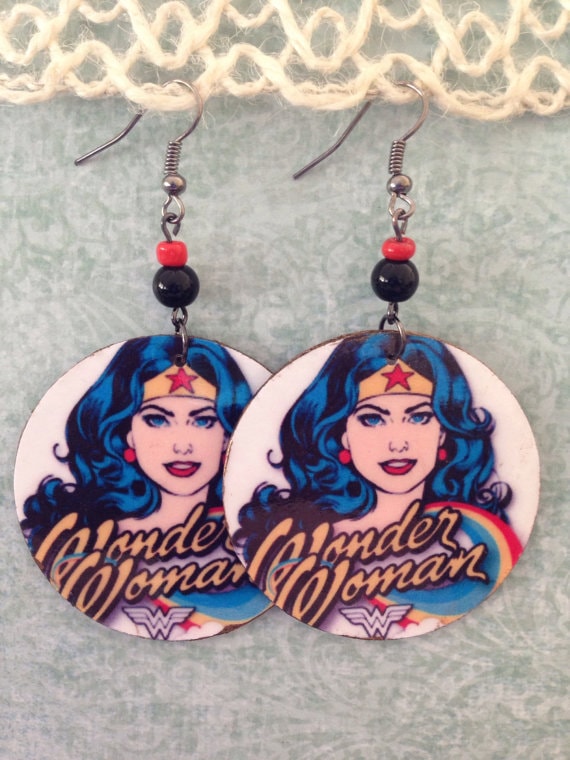 Wonder Woman upcycled earrings