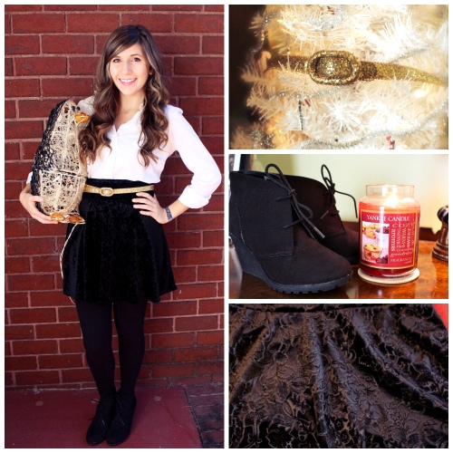 Velvet skirt holiday outfit