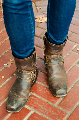 College fashionista rocking motorcycle boots