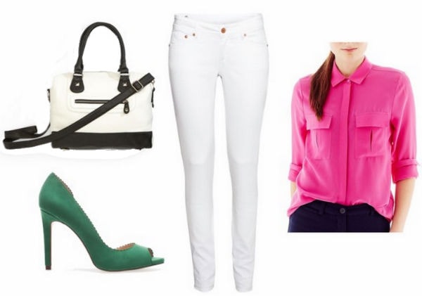 White Jeans, Pink Blouse, Pumps