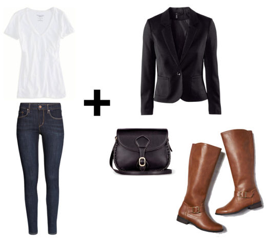 White tee skinny jeans blazer