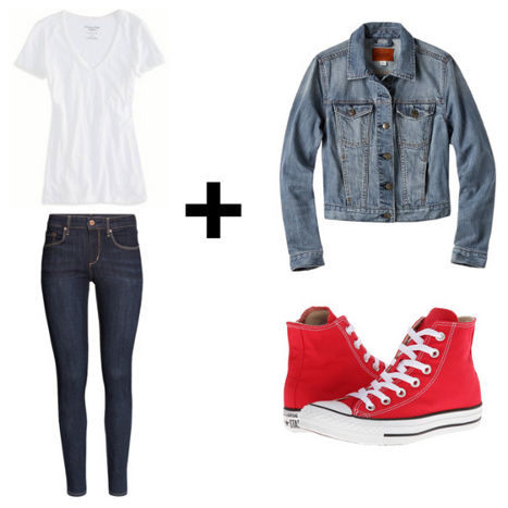 White tee skinny jeans denim jacket