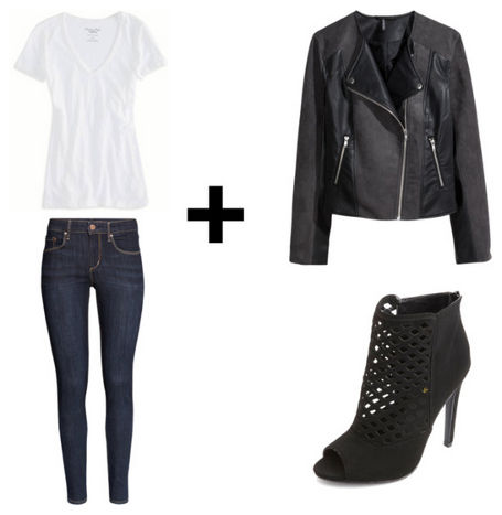White tee skinny jeans moto jacket
