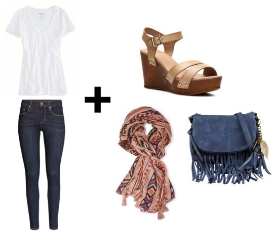 White tee skinny jeans platform sandals