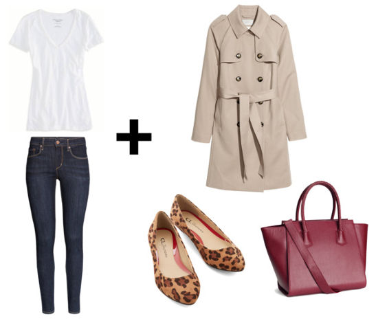 White tee skinny jeans trench coat