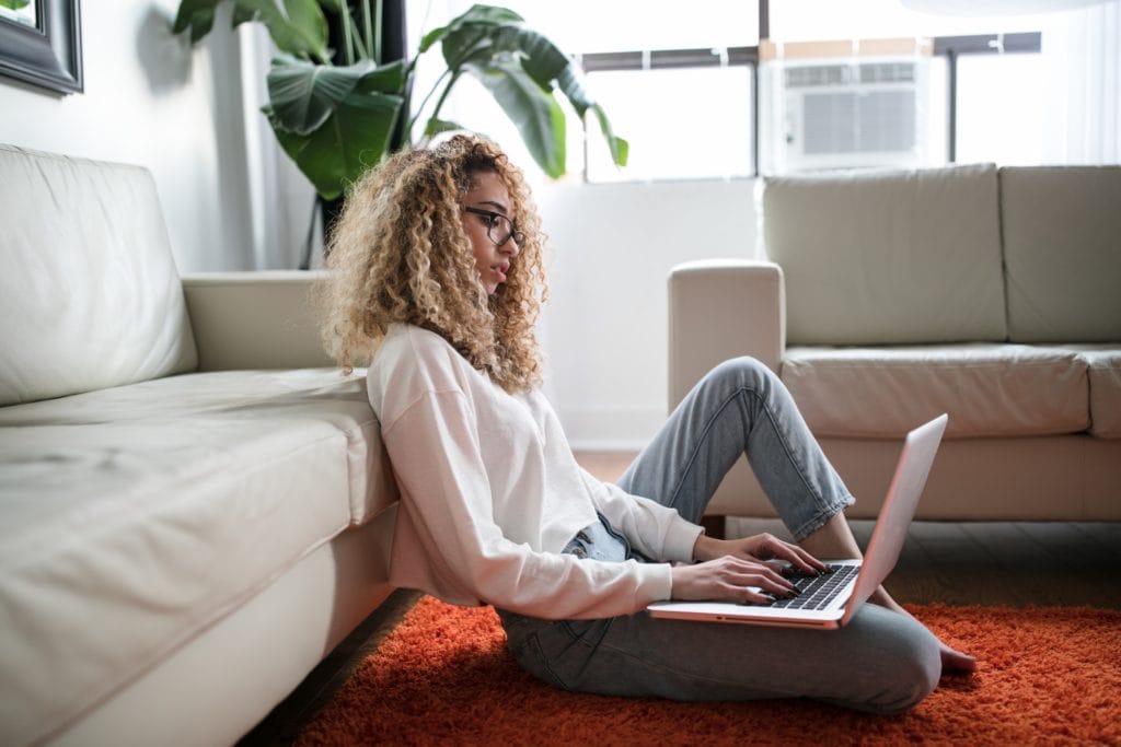 Woman taking online class