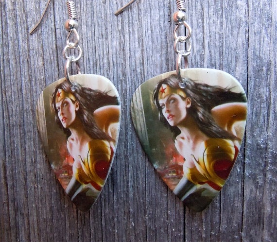 Wonder Woman guitar pick earrings