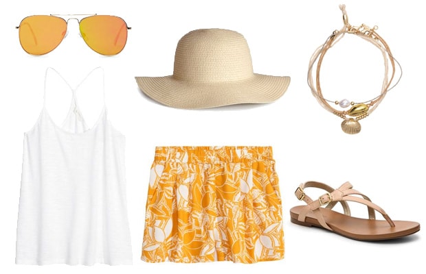 Yellow tropical print shorts outfit