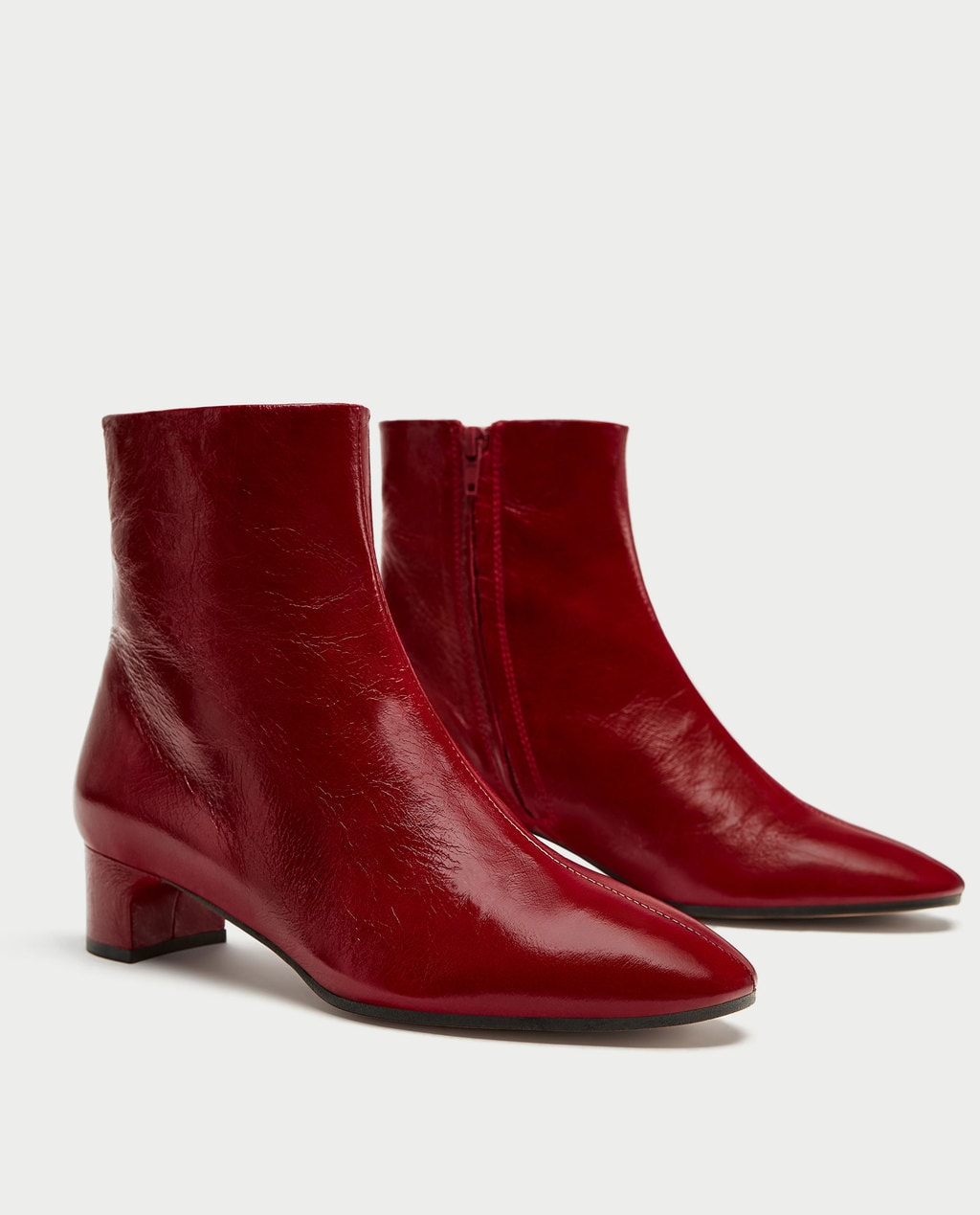 Red leather ankle boots