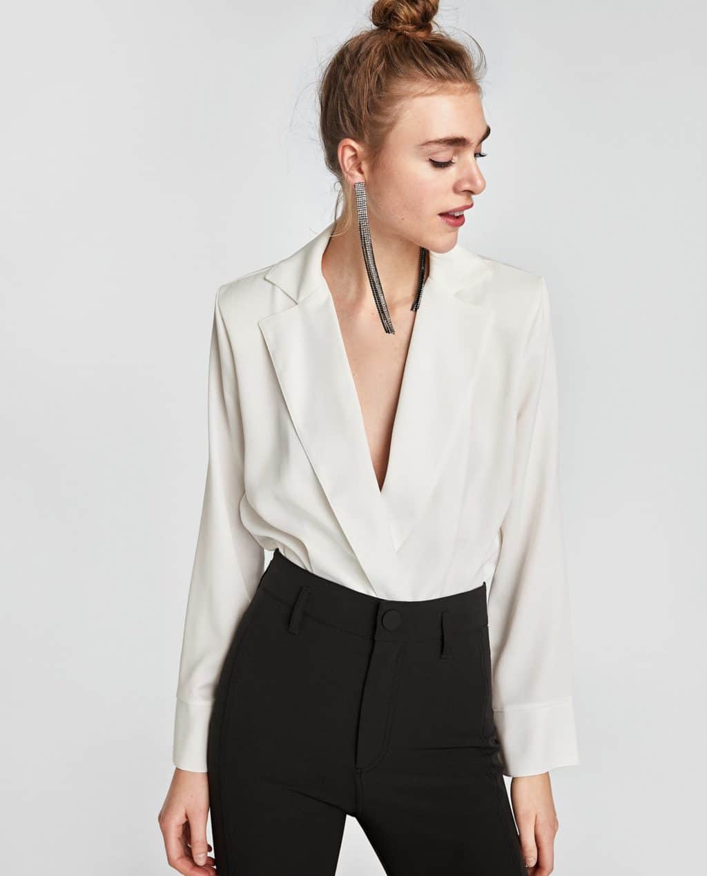 Zara white deep v top