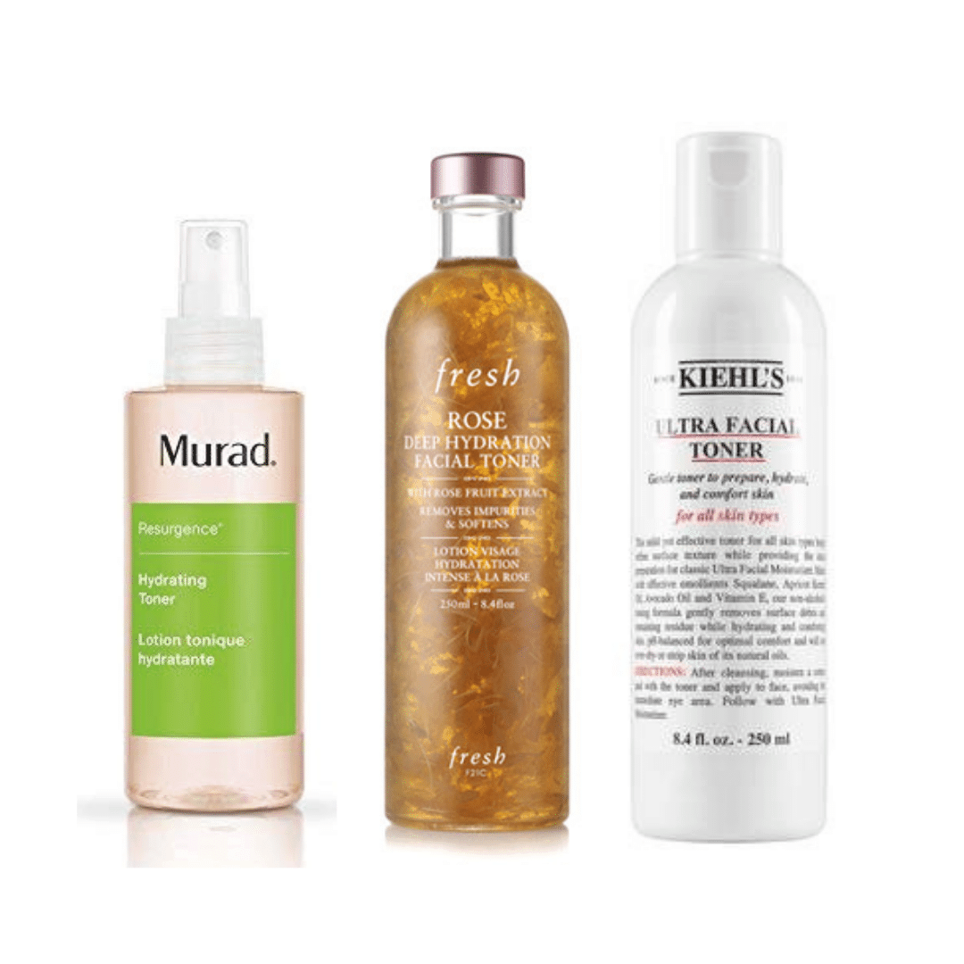 Best toners for dry skin - Murad Hydrating toner, Fresh rose facial toner, and Kiehl's ultra facial toner