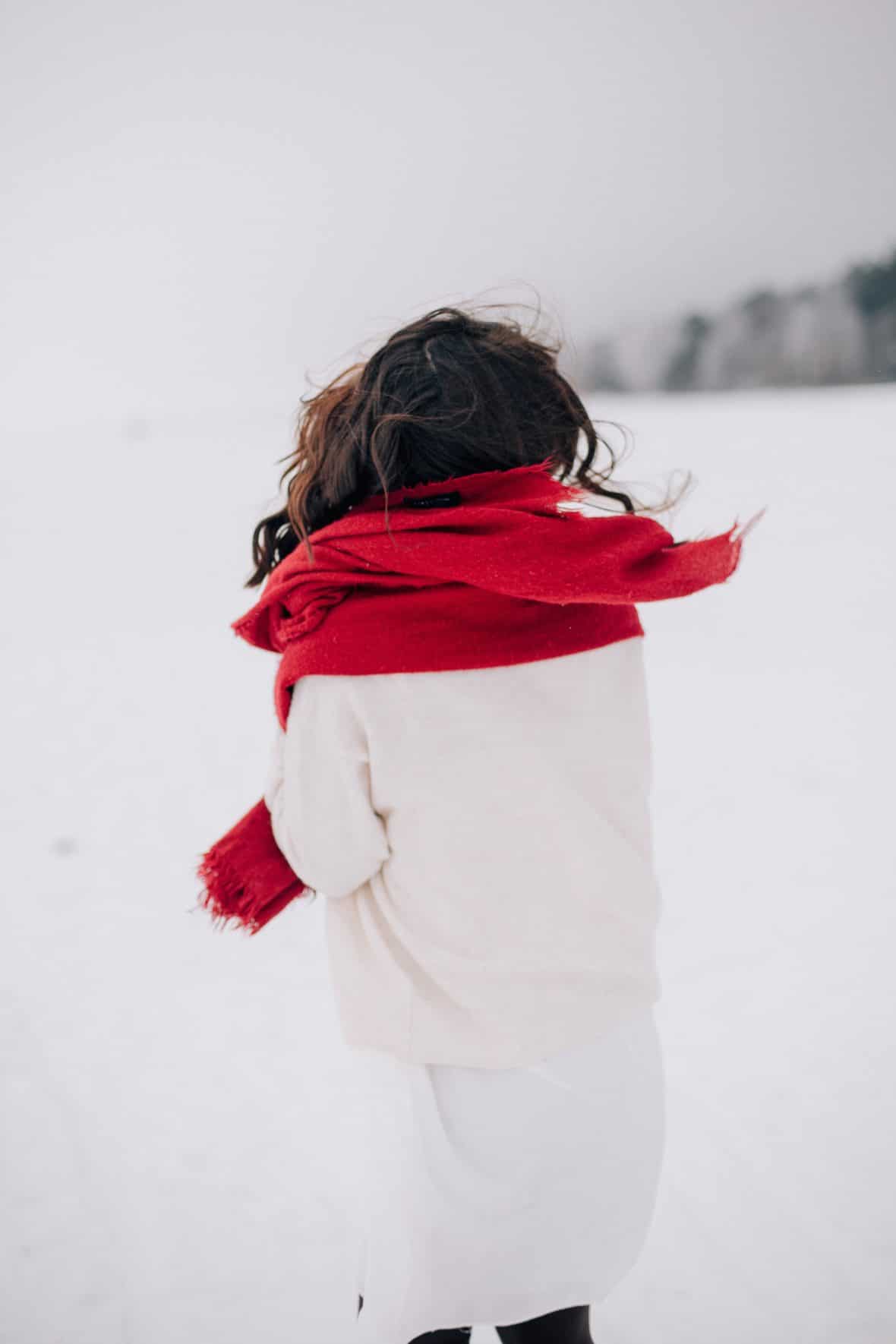 girl with red scarf