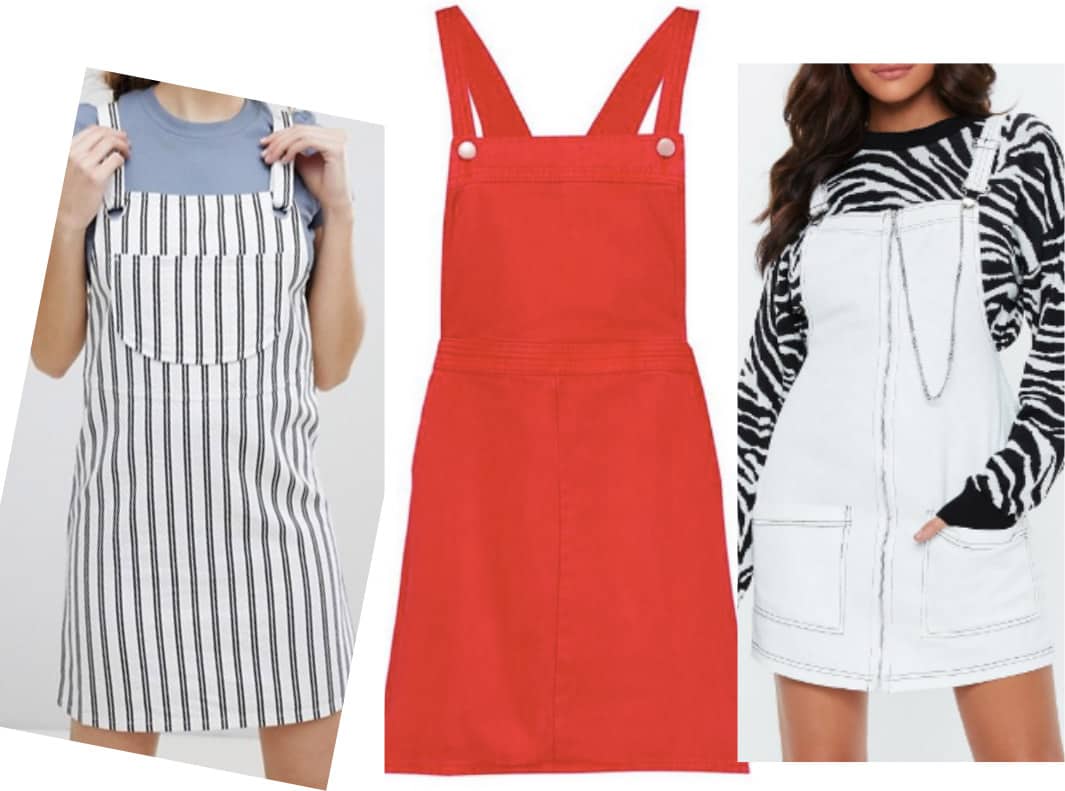 red denim overall dress