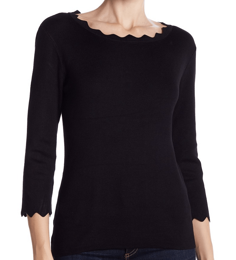 Scalloped collar sweater in black